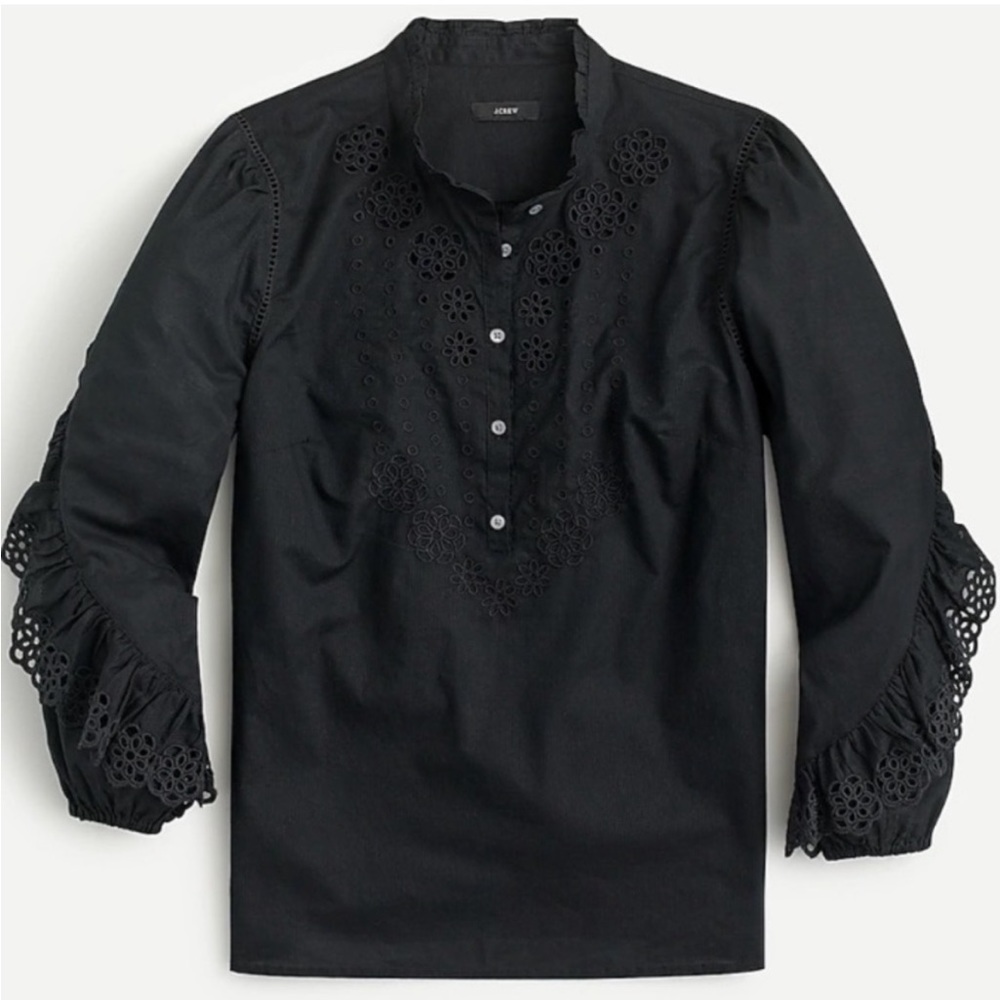 J.Crew Ruffle-Sleeve Top with Embroidered Eyelet